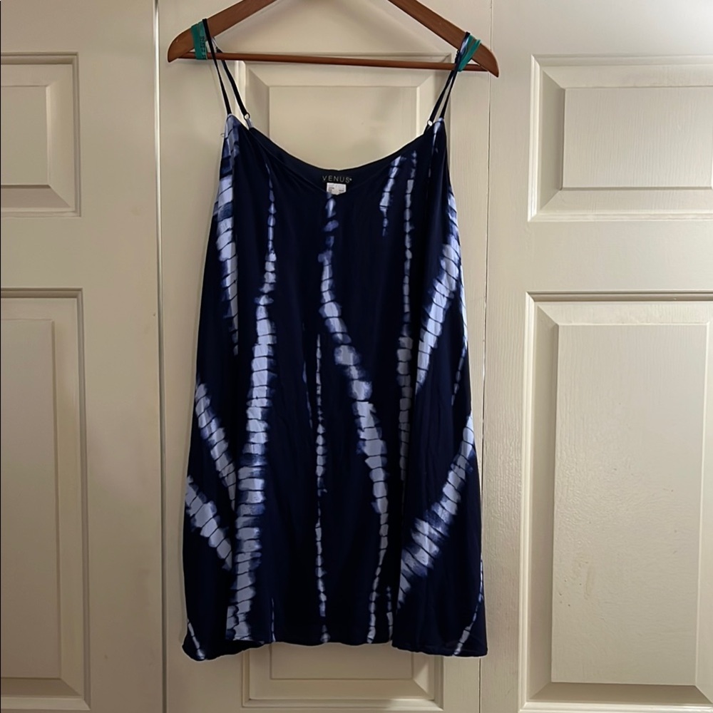 VENUS Navy & White Tie-Dye Slip Dress w/ pockets & adjustable straps size L